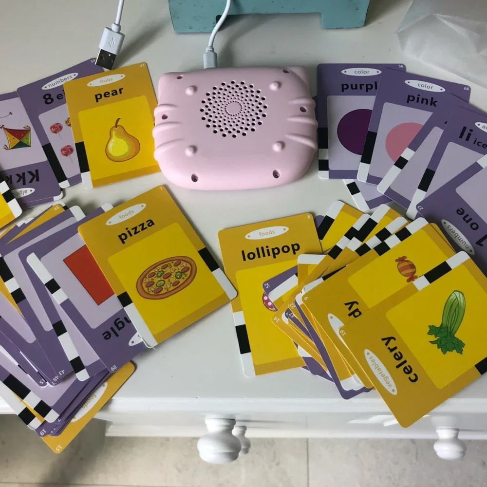 Montessori Sensory Flash Card Set with Pink Reader for Toddlers 2-4 years